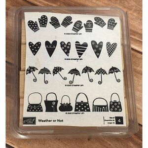 STAMPIN' UP! WEATHER OR NOT WOOD MOUNT RUBBER STAMP SET HEART UMBRELLA HEART